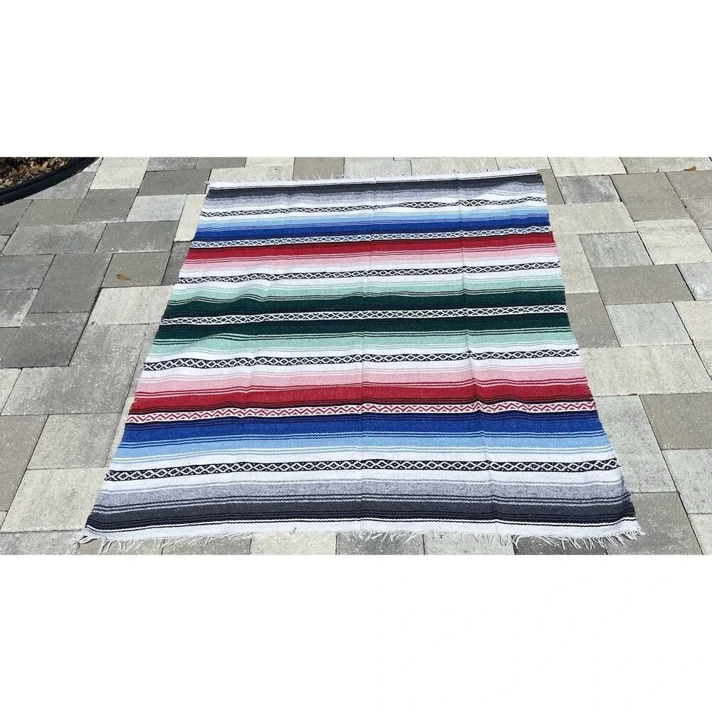 Mexican Serape Falsa Blanket Throw Southwestern Striped Fringe Yoga Boho 78x58